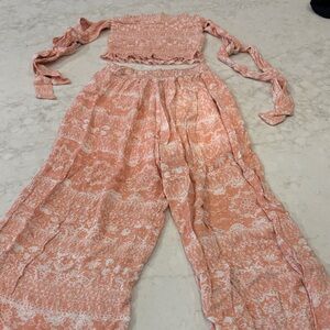 Vintage Havana Peach Floral Wide Leg Pants & tube top Set
